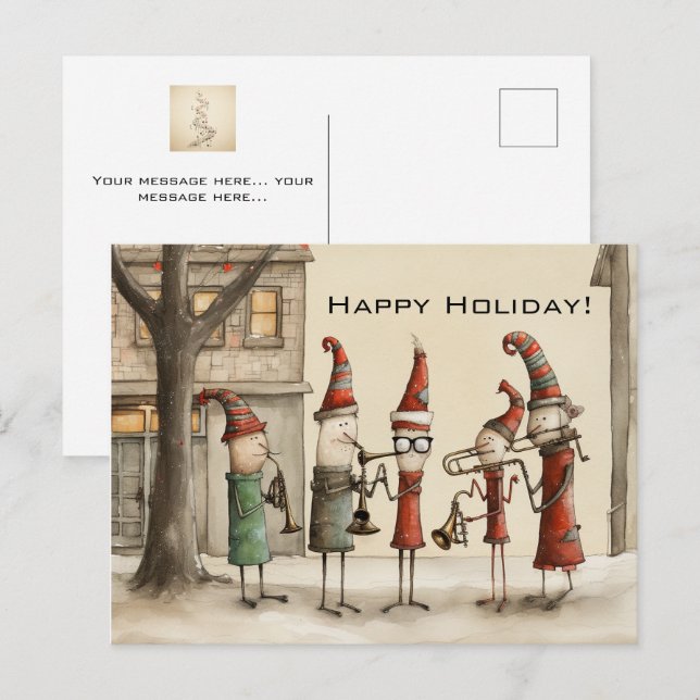 Carte postale des musiciens de rue de Noël (Devant / Derrière)