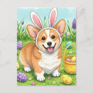 Carte postale des oeufs de Pâques de Corgi mignonn