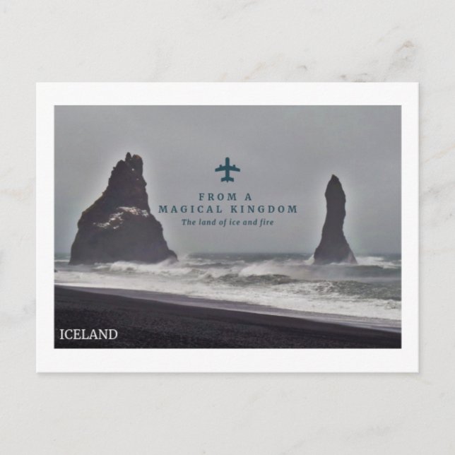 Carte postale des piliers noirs d'Icelan'd en mer, (Devant)