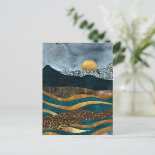Carte Postale Des Vagues D'Or Sous Les Montagnes Lumineuses