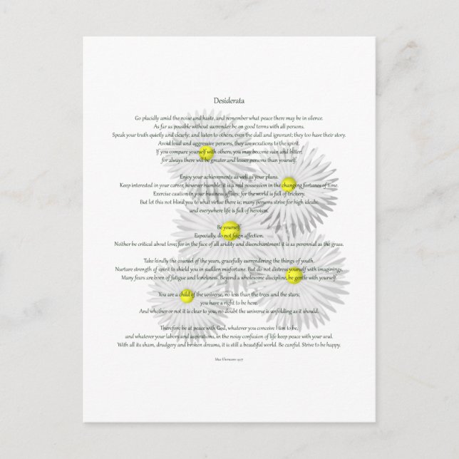 Carte Postale Desiderata avec marguerites (Devant)