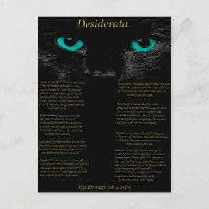 Carte Postale Desiderata chat noir avec ses yeux Turquoise