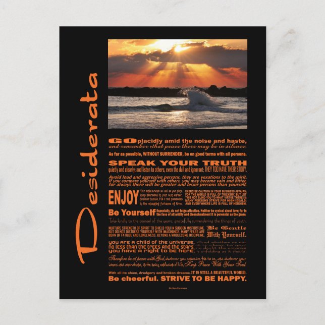 Carte Postale Desiderata Poem Vague Serrer le coucher du soleil (Devant)