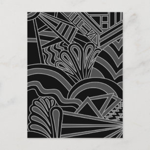Carte Postale Design Art déco noir et gris.