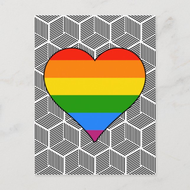 Carte Postale Design Black Blanc tendance Rainbow Heart Love (Devant)