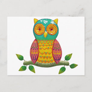 Carte Postale design de chouette de style rétro coloré
