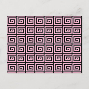 Carte Postale Design de clé grecque - rose et noir