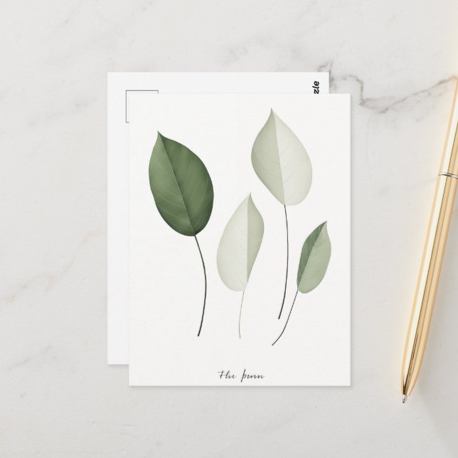 Carte postale design de feuilles contemporaines et (Devant/Arrière en situation)