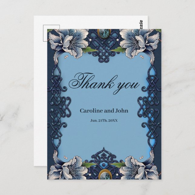 Carte Postale Design élégant bleu celtique (Devant / Derrière)