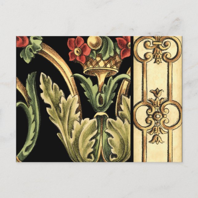 Carte Postale Design floral ornemental aux frontières noires (Devant)