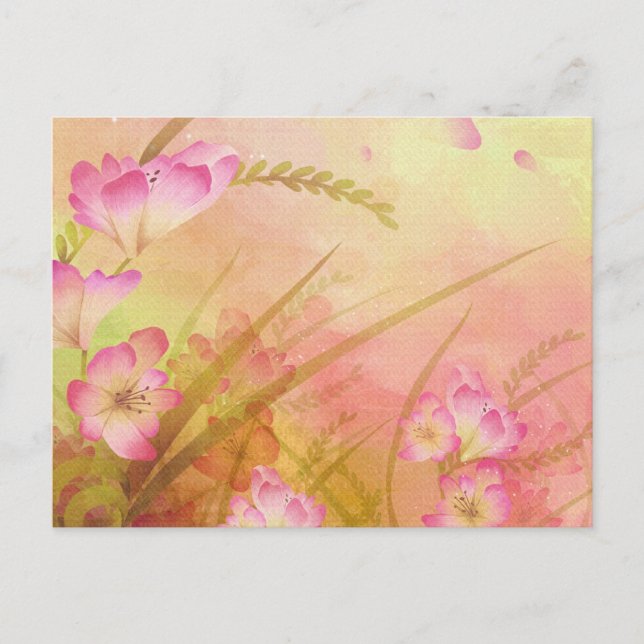 Carte Postale design floral rose (Devant)