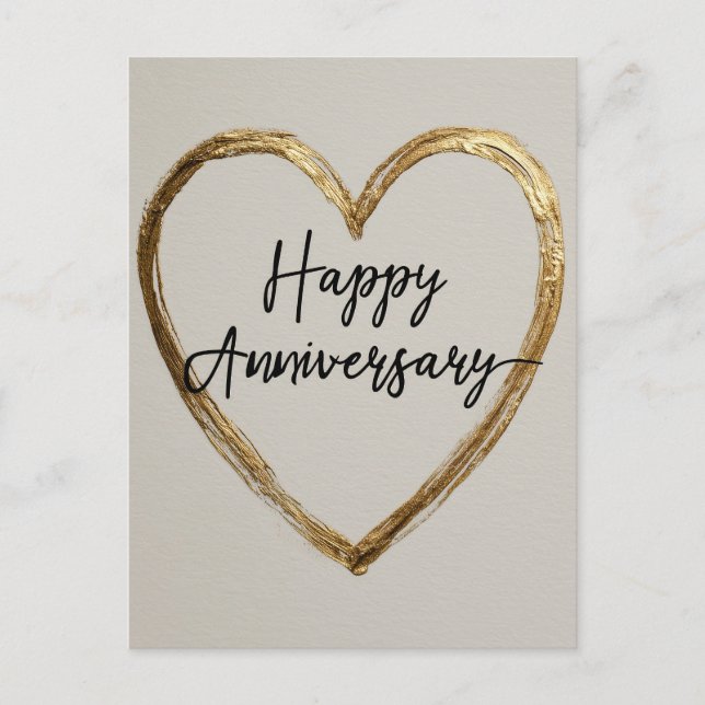 Carte Postale Design "Happy Anniversary" avec Gold Heart (Devant)