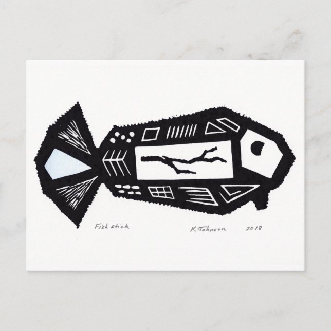Carte postale Design Linocut Stick Poisson (Devant)