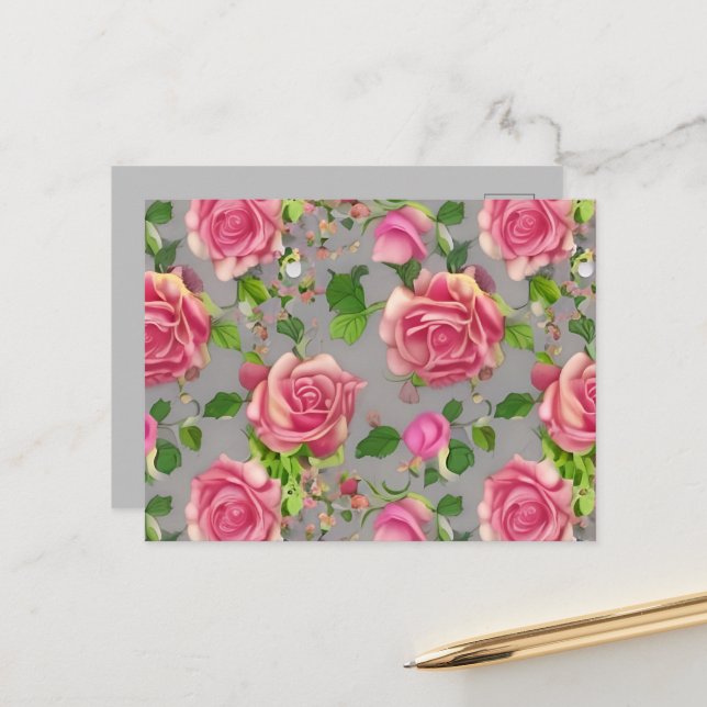 Carte Postale Design Rose de jardin de campagne français élégant (Devant/Arrière en situation)