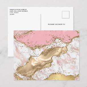 Carte Postale Design Rose de luxe en marbre rose or