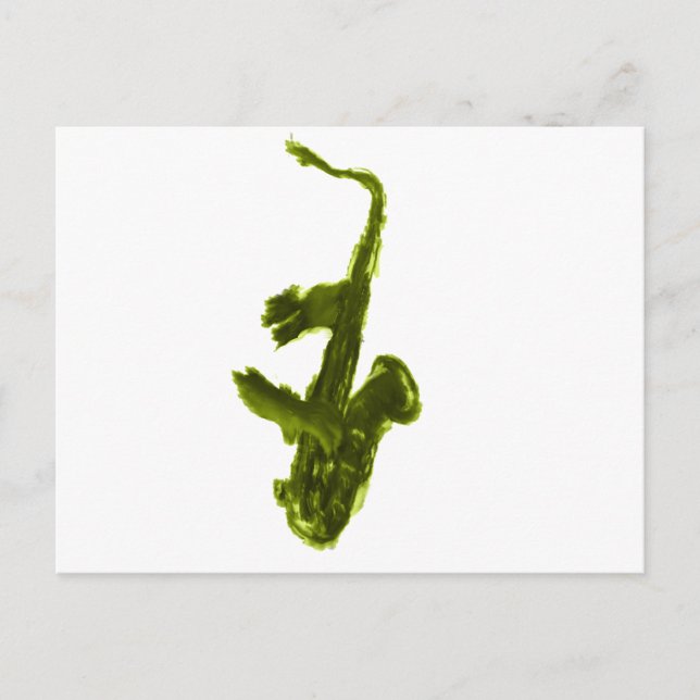Carte Postale Design saxophone, version verte (Devant)