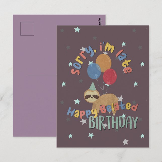 Carte Postale Désolé pour le retard. Joyux Anniversaire en retar (Devant / Derrière)