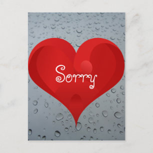 Carte Postale Désolé Regret Water Drops Fenêtre Pluie Red Heart