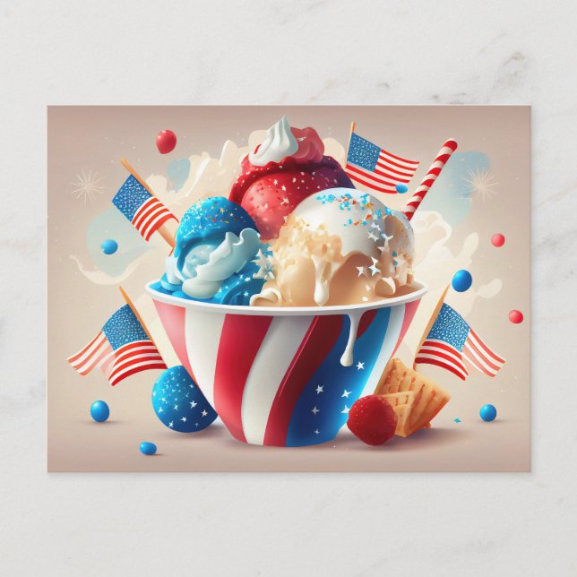 Carte Postale Dessert de glace patriotique (Devant)
