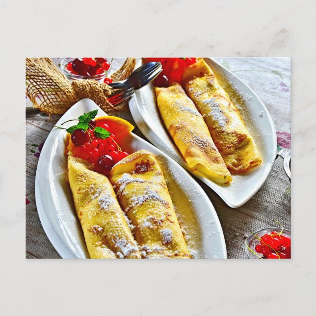 Carte Postale Dessert de Pancake aux baies rouges de Crepe (Devant)