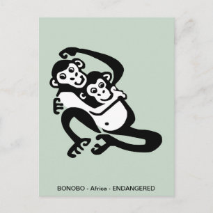 Carte Postale Dessin à la main BONOBO - Chimpanzé - Faune - Prim