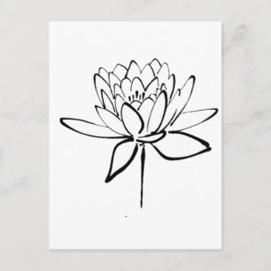 Carte Postale Dessin à l'encre noir et blanc de fleur de lotus