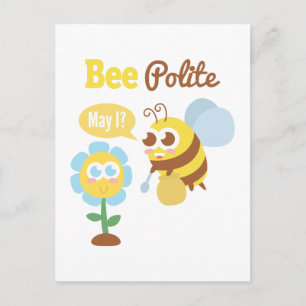 Carte Postale Dessin : Abeille mignonne ramassant le nectar de l