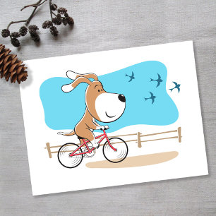 Carte Postale Dessin Animé Chien Mignon Drôle Vélo Bicyclette