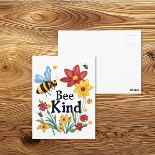 Carte Postale Dessin animé d'abeille et de fleur « Sois gentil »