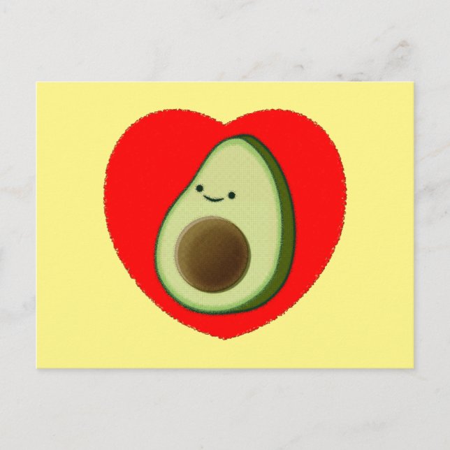 Carte Postale Dessin animé de joli avocat vert dans un cœur roug (Devant)