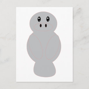 Carte Postale Dessin animé de lamantin gris mignon avec contour 