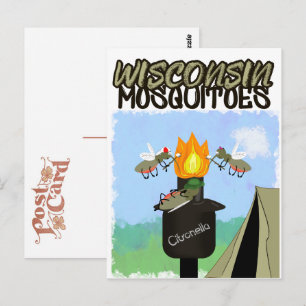 Carte Postale Dessin animé de moustiques du Wisconsin - Camping 