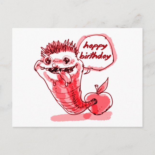 Carte Postale dessin animé de ver de pomme heureux anniversaire (Devant)