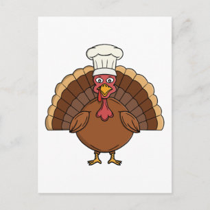 Carte Postale Dessin animé dinde chef Thanksgiving