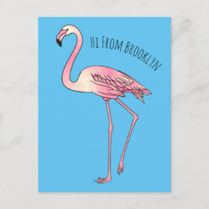 Carte Postale dessin animé d'oiseau Flamant rose