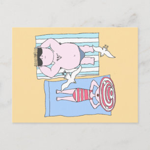 Carte Postale Dessin animé drôle de vacanciers sur la plage au s