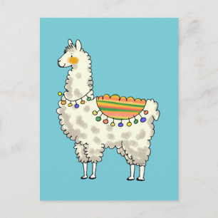 Carte Postale dessin animé en lama blanc mignon