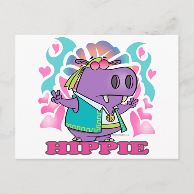 Carte Postale dessin animé hippie hippie avec texte (Devant)