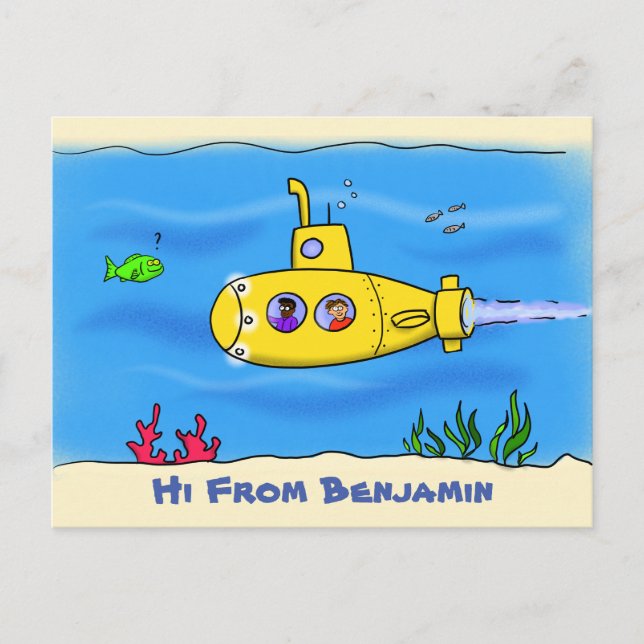 Carte Postale Dessin animé sous-marin heureux (Devant)