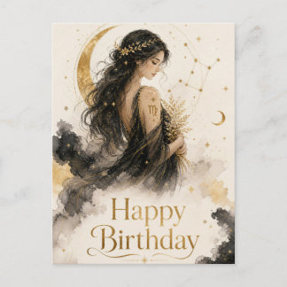 Carte Postale Dessin aquarelle Joyeux Anniversaire Vierge