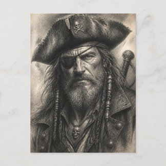 Carte Postale Dessin au crayon du capitaine pirate vintage, art
