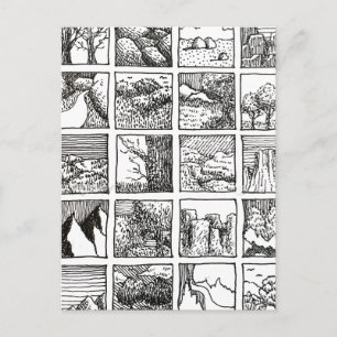 Carte Postale Dessin au stylo et encre Paysages carrés Design