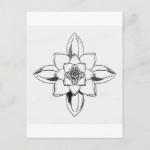 Dessin au trait noir et blanc fleur de nénuphar 