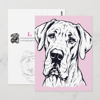 Carte Postale Dessin au trait tête de Dogue Allemand