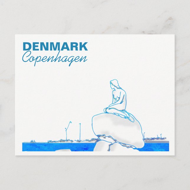 Carte Postale Dessin bleu de la petite sirène de Copenhague (Devant)