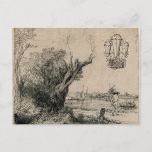 Carte Postale Dessin d'art d'une machine à voler vintage