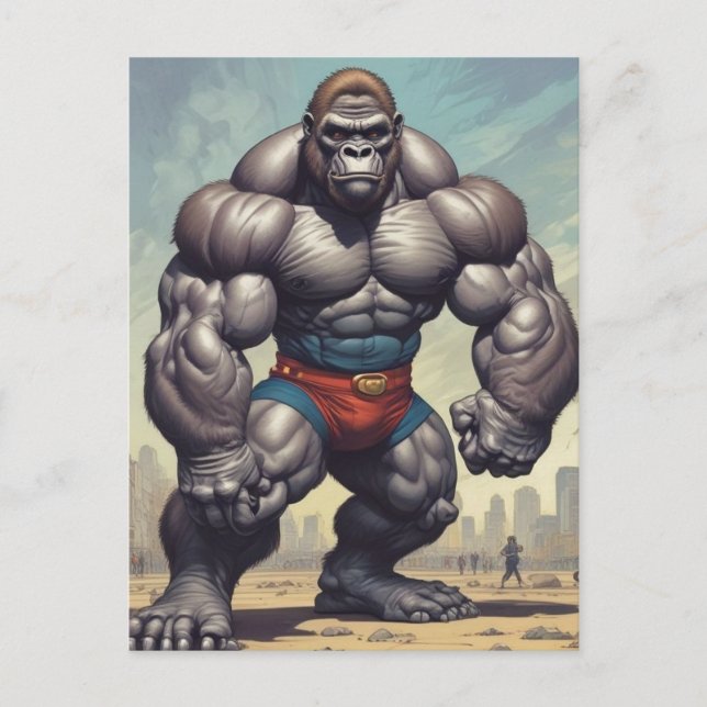Carte Postale Dessin d'art pop de Gorilla Bodybuilder (Devant)