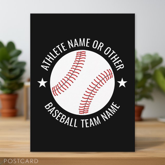 Carte Postale Dessin de baseball avec le nom de l'équipe et de l (Custom Postcard)