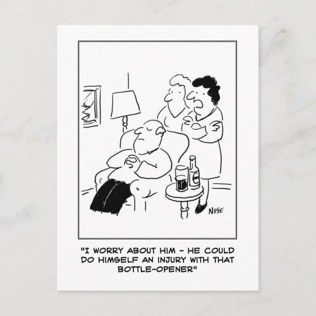 Carte Postale Dessin de blessure à l'ouvre-bouteille. Drôle (Devant)