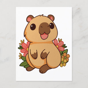 Carte Postale Dessin de capybara de dessin animé mignon 